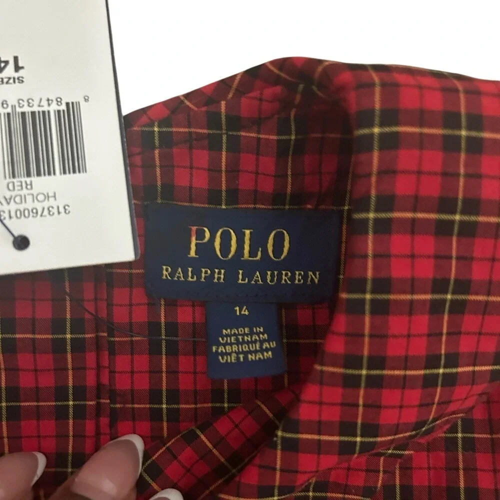 Polo Ralph Lauren Plaid Dress Kids 14 Red NEW Holiday Tartan Peter Pan Collar